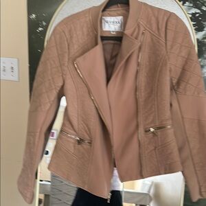 Guess Tan Leather Jacket Asymmetrical Design
